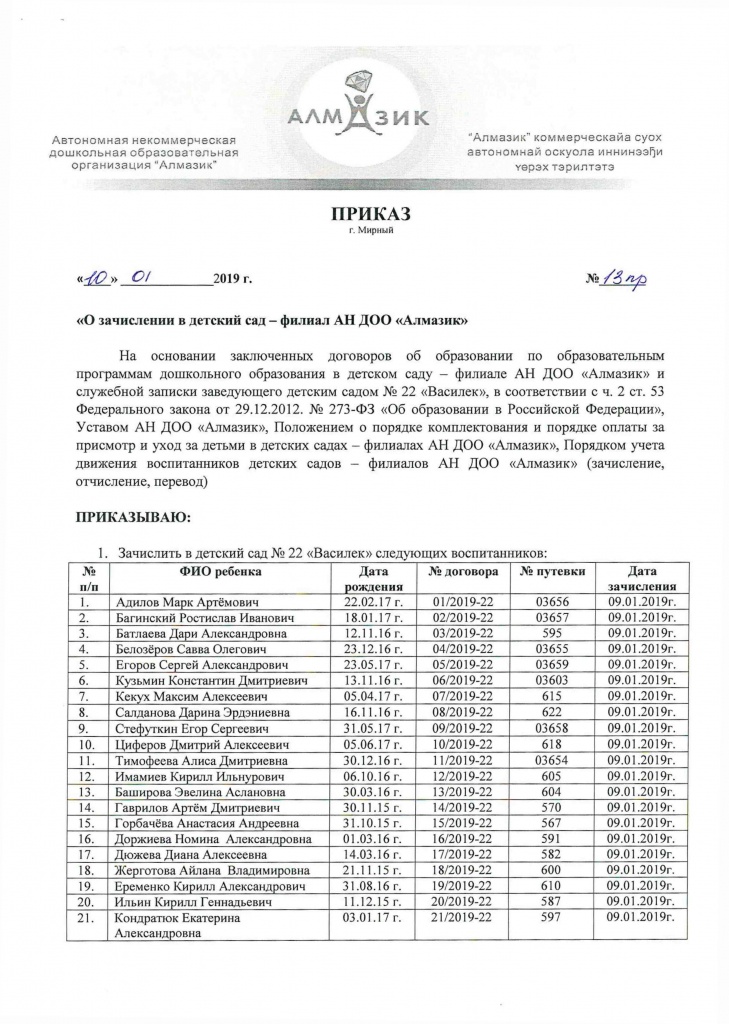 Образец заполнения договора в детский сад на зачисление